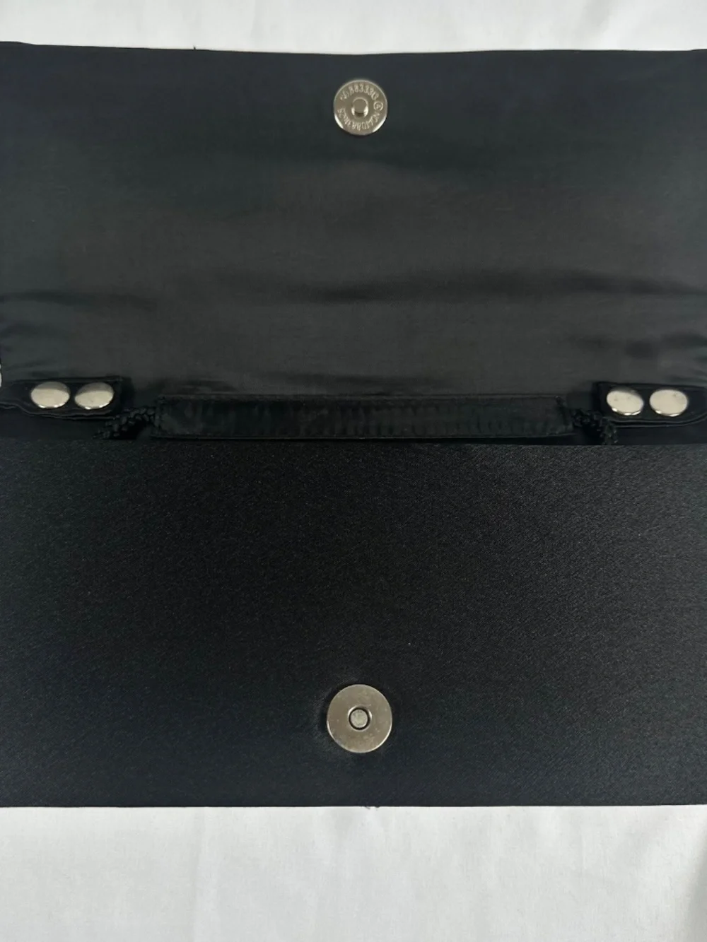 Black Evening Bag Ruching and Jeweled Embellishment Magnetic Snap Short Strap